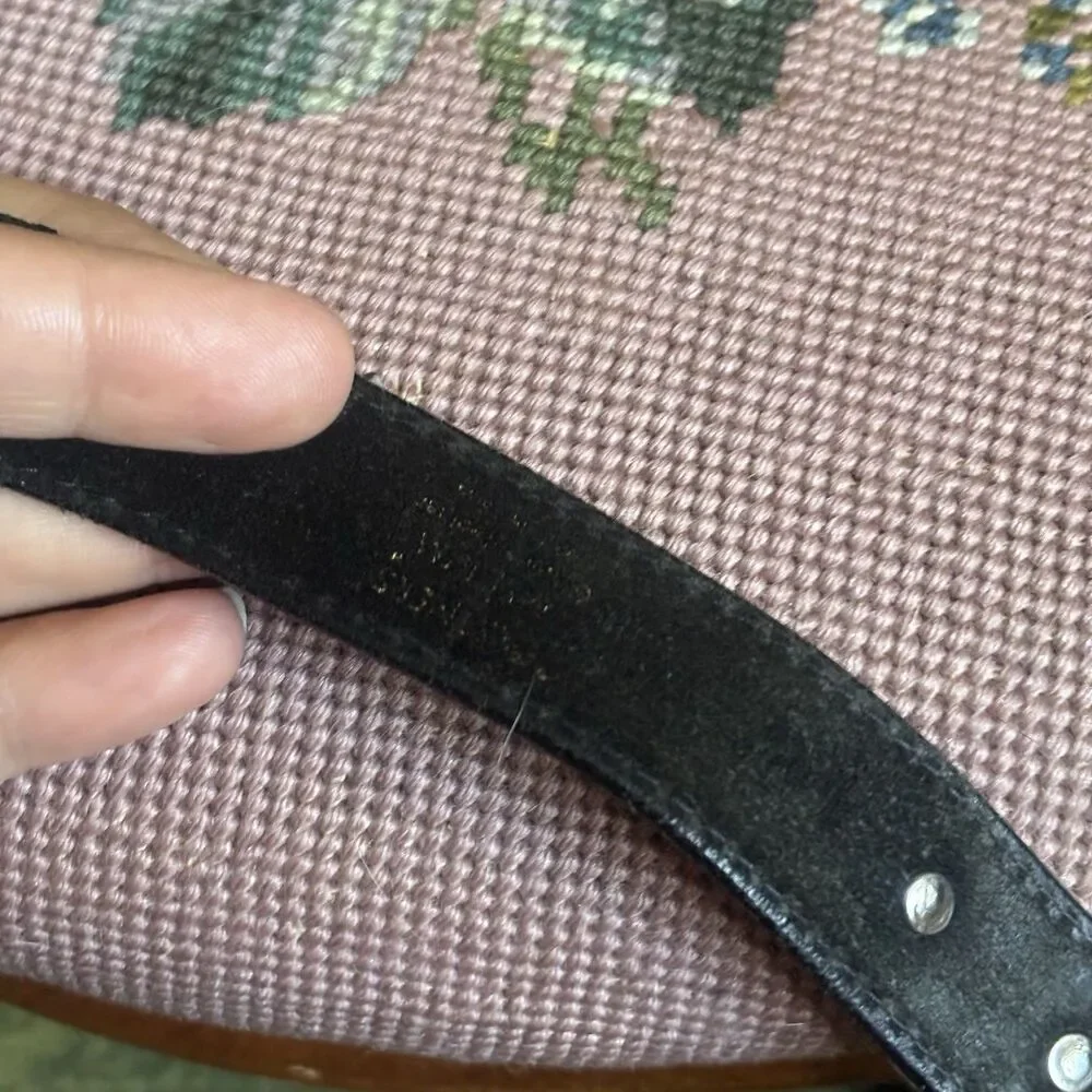 Vtg Concho Black Leather Belt Embossed Western Silver Buckle 32 Grunge Cowgirl